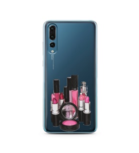 Makyaj Tasarımlı Süper Şeffaf Silikon Telefon Kılıfı Huawei P20 Pro  