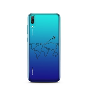 Çizgi Harita Tasarımlı Süper Şeffaf Silikon Telefon Kılıfı Huawei Y7 Prime 2019