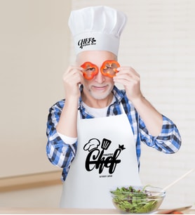 BK Gift Kişiye Özel Chef Erkek Mutfak Önlüğü ve Aşçı Şapkası Seti-3 (Beyaz)
