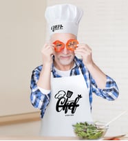 BK Gift Kişiye Özel Chef Erkek Mutfak Önlüğü ve Aşçı Şapkası Seti-3 (Beyaz)