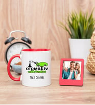 Otomotiv Mühendisi Kırmızı Kupa Bardak ve Kırmızı Mini Fotoğraf Çerçevesi