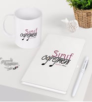 BK Gift Kişiye Özel Sınıf Öğretmeni Beyaz Defter Kalem Kupa Seti-16 (Model 1)