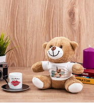 Sevgiliye Hediye Tarihli ve İsimli Siyah Türk Kahvesi Fincanı ve Peluş Ayıcık