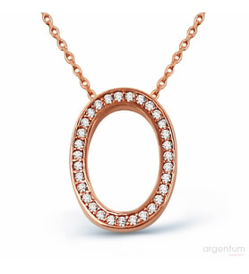 Zirkon Taşlı Gümüş O Harfi Kolye - N090601 (Rose)