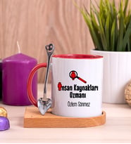 İnsan Kaynakları Uzmanı Ahşap Altlıklı Kırmızı Kupa Bardak
