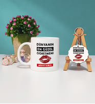 Dünyanın En Güzel Öğretmeni Kupa Bardak ve Ahşap Anahtarlık Seti