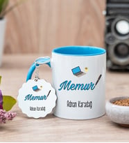 Memur Mavi Kupa Bardak Ve Anahtarlık Set