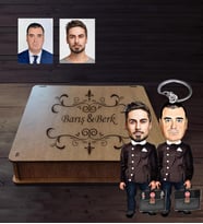 Kişiye Özel  Seksenler Siyah Önlük Karikatürlü Ahşap Anahtarlık Kutulu Erkek Arkadaş-1
