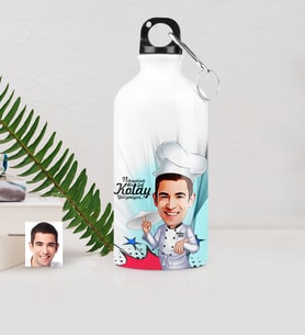 BK Gift Kişiye Özel Bay Chef Karikatürlü Metal Suluk 500 Ml 5
