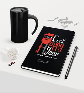 BK Gift Kişiye Özel Yılbaşı Noel Baba Temalı Siyah Defter Kalem Termos Mug Seti - 3
