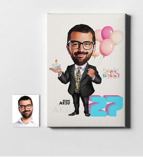 BK Gift Kişiye Özel Doğum Günü Karikatür Kanvas Tablo 50x70cm 14