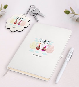 BK Gift Kişiye Özel Ebe Beyaz Defter Kalem Ve Anahtarlık Hediye Seti-1 (Model 1)