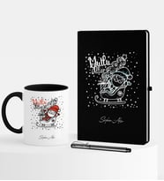 BK Gift Kişiye Özel Yılbaşı Noel Baba Temalı Siyah Defter Kalem Kupa Seti - 5