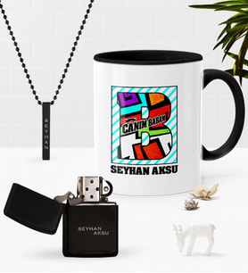 BK Gift Kişiye Özel Canım Babam Siyah Kupa Benzinli Çakmak Kolye Seti-3 (Model 1)