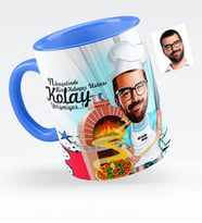 BK Gift Kişiye Özel Bay Kebapçı Ustası Karikatürlü Mavi Kupa Bardak  1