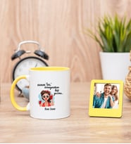 Övmeyeceksen Hiç Yazma Sarı Kupa Bardak ve Sarı Mini Fotoğraf Çerçevesi