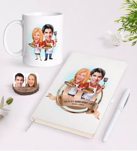 BK Gift Kişiye Özel Yılın En Mükemmel Çifti Karikatürlü Beyaz Defter Kalem ve Kupa Seti-57 (Model 1)