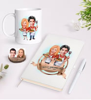 BK Gift Kişiye Özel Yılın En Mükemmel Çifti Karikatürlü Beyaz Defter Kalem ve Kupa Seti-57 (Model 1)