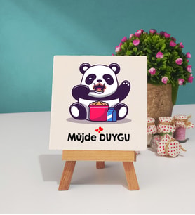 Sevimli Panda Tasarımlı Kişiye Özel Panda Dekoratif Taş Baskı