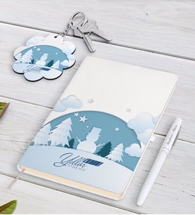 BK Gift Kişiye Özel İsimli Yılbaşı Mutlu Yıllar Beyaz Defter Kalem ve Anahtarlık Hediye Seti-22 (Model 1)