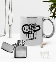 BK Gift Kişiye Özel Yakışıklı Babam Krom Kupa Benzinli Çakmak Kolye Seti-2 (Model 1)