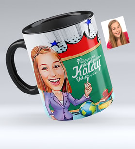 BK Gift Kişiye Özel Bayan Öğretmen Karikatürlü Siyah Kupa Bardak  1