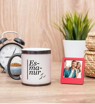 İsme Özel Heceli Sihirli  Kupa Bardak ve Kırmızı Mini Çerçeve