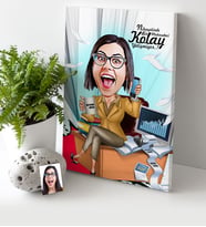 BK Gift Kişiye Özel Bayan Muhasebeci Karikatür Kanvas Tablo 30x50cm 1