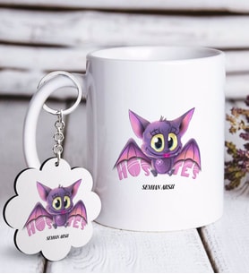BK Gift Kişiye Özel Mesleki Hostes Beyaz Kupa ve Anahtarlık Hediye Seti-2 (Model 1)