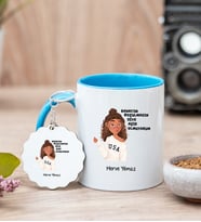 Rahatım Bozulmasın Diye Aşık Olmuyorum Mavi Kupa Bardak ve Anahtarlık Set