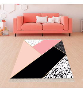 Geometrik Desenli Dijital Baskı Yıkanabilir Kaymaz Taban Modern Salon Halısı (Çok Renkli)