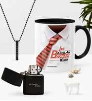 BK Gift Kişiye Özel İlk Babalar Günün Kutlu Olsun Siyah Kupa Çakmak Kolye Seti-4 (Model 1)
