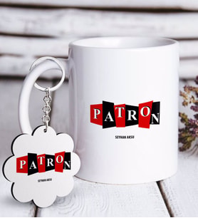 BK Gift Kişiye Özel Mesleki Patron Beyaz Kupa ve Anahtarlık Hediye Seti-11 (Model 1)