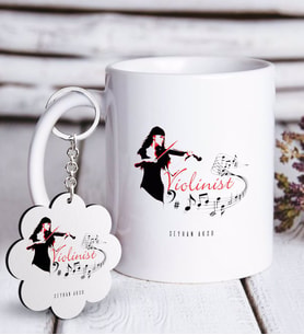 BK Gift Kişiye Özel Mesleki Violinist Beyaz Kupa ve Anahtarlık Hediye Seti (Model 1)