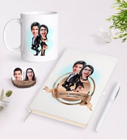 BK Gift Kişiye Özel Yılın En Mükemmel Çifti Karikatürlü Beyaz Defter Kalem ve Kupa Seti-6 (Model 1)