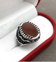 Akik Taşlı 925 Ayar Erkek Gümüş Yüzük
