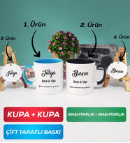 İkili Mavi Siyah Sevgiliye Hediye İsme Özel Sevgililer Günü Hediyesi Kupa Bardak Anahtarlık Hediye Seti