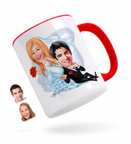 BK Gift Kişiye Özel Evleniyoruz Karikatürlü Kırmızı Kupa Bardak-2