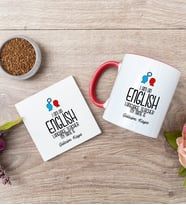 İngilizce Öğretmeni Kırmızı Kupa Bardak Ve Bardak Altlığı Set