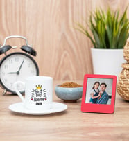 Best Dad Türk Kahvesi Fincanı ve Kırmızı Mini Fotoğraf Çerçevesi