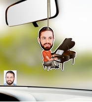 BK Gift Kişiye Özel Bay Piyanist Karikatürlü Ahşap Araba Dikiz Ayna Süsü (Çok Renkli)