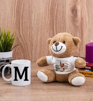 Baş Harfli Beyaz Kupa Bardak ve Peluş Ayıcık