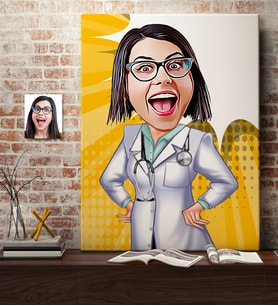 BK Gift Kişiye Özel Bayan Doktor Karikatür Kanvas Tablo 70x100cm 2