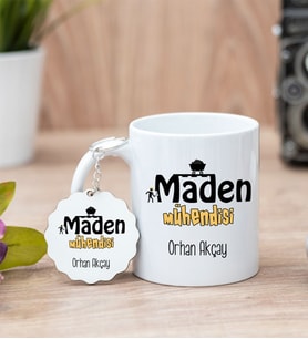 Maden Mühendisi Beyaz Kupa Bardak Ve Anahtarlık Set