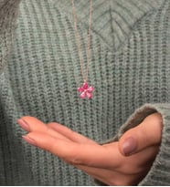 925 Ayar Gümüş Pembe Taşlı Papatya Kolye (Altın)