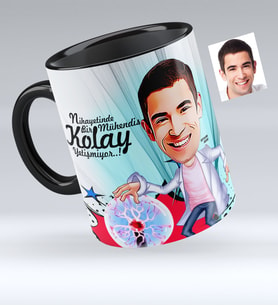 BK Gift Kişiye Özel Bay Elektrik Mühendisi Karikatürlü Siyah Kupa Bardak  1