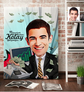 BK Gift Kişiye Özel Bay Bankacı Karikatür Kanvas Tablo 70x100cm 1