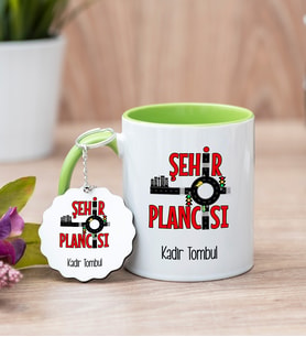 Şehir Plancısı Yeşil Kupa Bardak Ve Anahtarlık Set