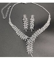 Chavin Düğün Nişan Kına Damla Taşlı Bayan Kolye Küpe Set eg89