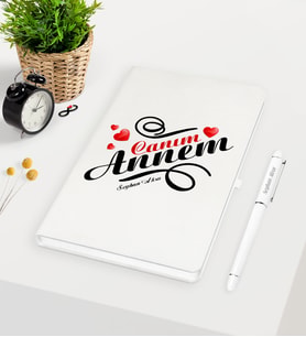 BK Gift Kişiye Özel Canım Annem Beyaz Defter Kalem Seti - 14
